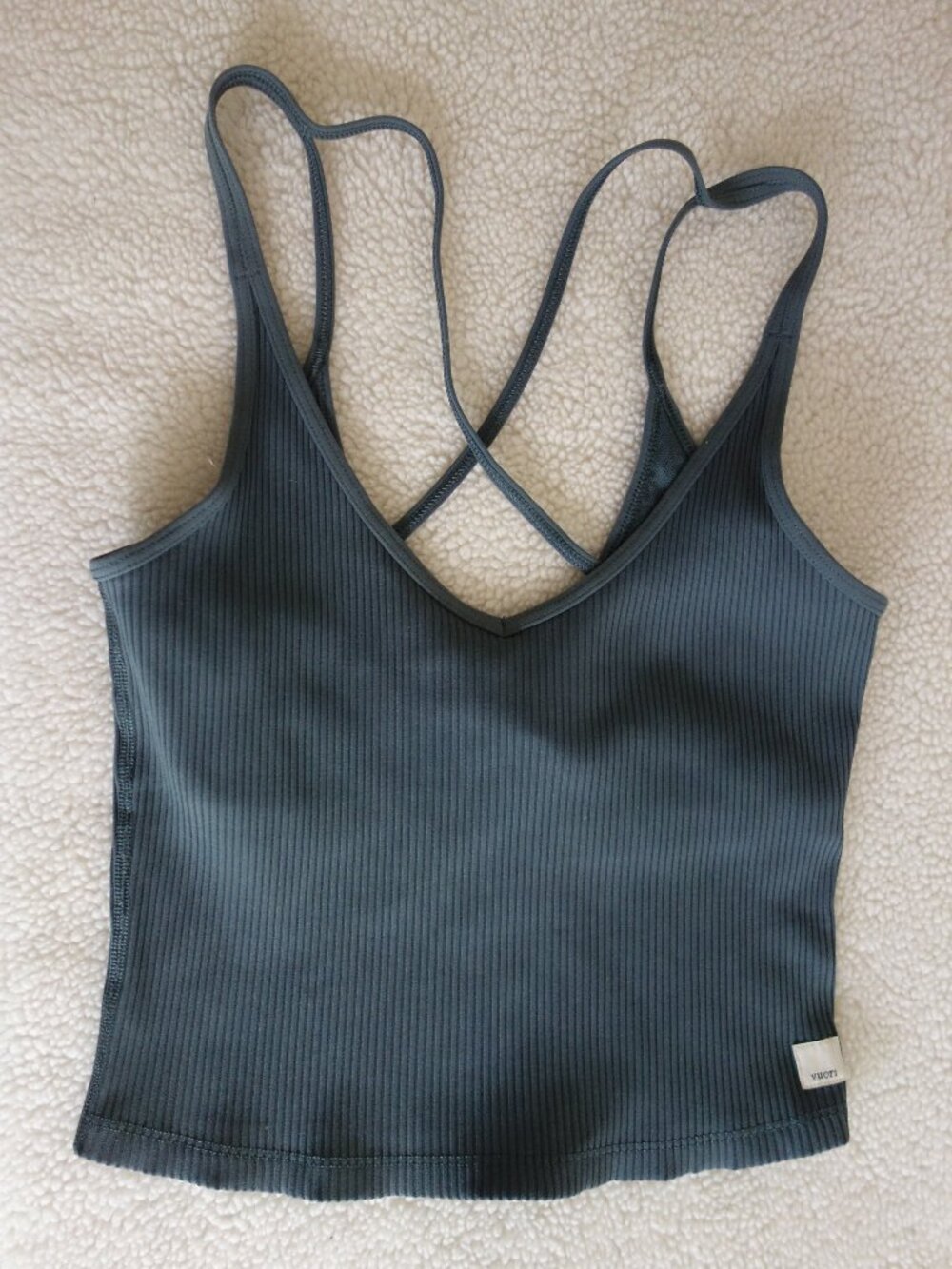 VUORI Green Ribbed V-Neck Active Tank Top w/ Criss-Cross Back – Small?